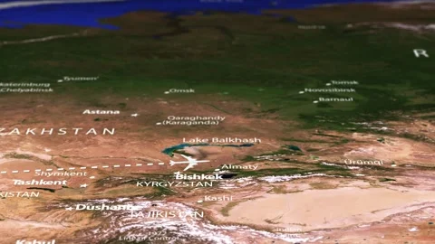 Flight From Athens GREECE to Ulaanbaatar MONGOLIA with flag pins Stock Footage 337869797