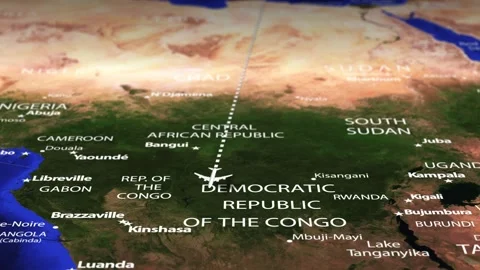 Flight From Athens GREECE to Windhoek NAMIBIA with flag pins Stock Footage 337869888