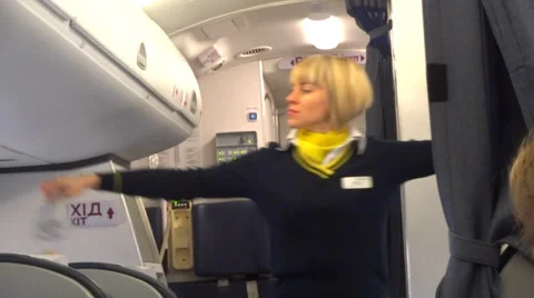 Flight attendant in airplane Vidéo 33392625