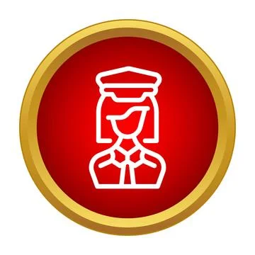 Flight attendant avatar icon in red circle button Stock Illustration