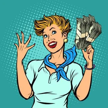 Flight attendant counts dollars Stock Illustration