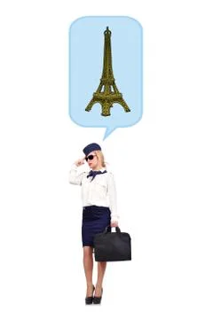 Flight attendant  dreaming of eiffel tower イラスト素材