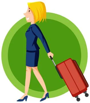 Flight attendant pulling luggage 스톡 일러스트