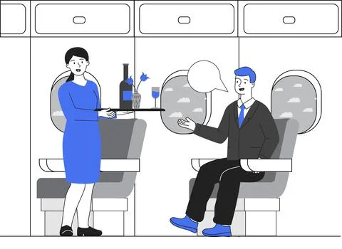 Flight attendant serving passenger.. Vector illustration Stock Illustration