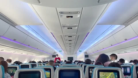 The flight attendants are doing all the preparations before the plane takes off Stock Footage 170938473