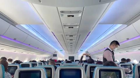 The flight attendants are doing all the preparations before the plane takes off Stock Footage 170938476