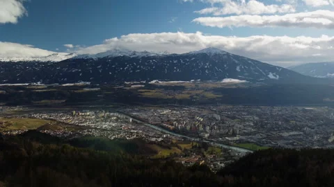 A flight back from Innsbruck with a view of the valley (Austria) Stock Footage 346796713