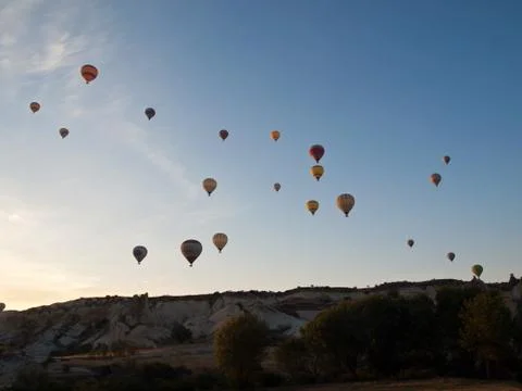 The flight with the balloon at sunrise Stock Photos