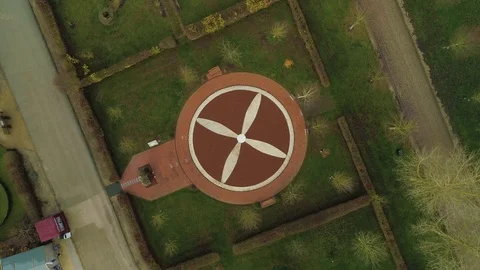 Flight based memorial at an Arboretum aerial birds eye view, drone aerial 4K Stock Footage 101213277