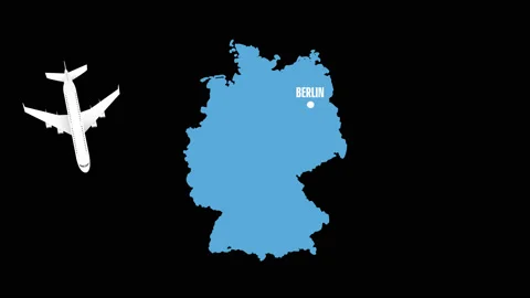 Flight to Berlin by plane. cartoon, alpha. 스톡 동영상 133640953