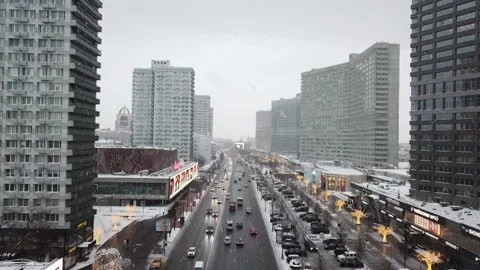 Flight between old and tall buildings on Novy Arbat Stock Footage 170245382