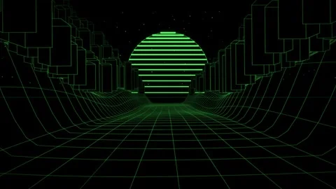 Flight Between Tall Glowing Wireframe Spires Stock-Footage 344514288