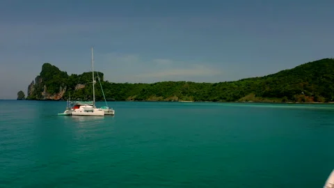 A flight between two yachts near Phi Phi Island Stock Footage 232231020