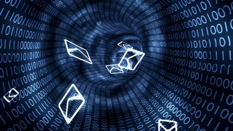 Flight in binary tunnel. Internet, communication and computer network concept 스톡 동영상 75843724