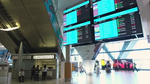 Flight boards at arrivals terminal of Cape Town International airport Stock-Footage 304524596