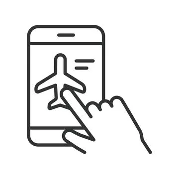 Flight booking smartphone icon in line design. flight booking, airplane choice Stock Illustration