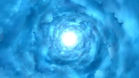 Flight bright blue glowing cloudy tunnel energy twist rotating cloudscape h.. Stock Illustration