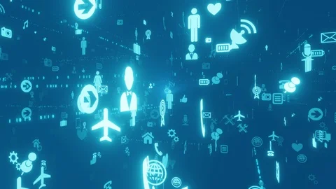 Flight camera abstract in the technology space social icons. Stock Footage 115631103