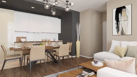 Flight of the camera to the kitchen table Stock Footage 77118195