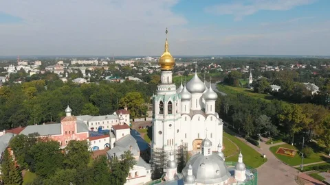 Flight of the camera over Saint Sophia orthodox cathedral and church of Stock Footage 93521606