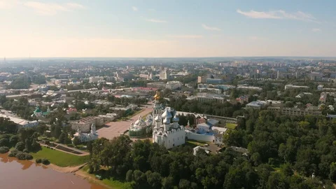 Flight of the camera over Saint Sophia orthodox cathedral and church of Stock Footage 93904382