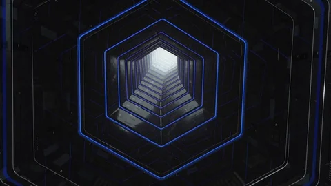 The flight of the camera in ventilation with blue lights in the style of scifi Video stock 75413022