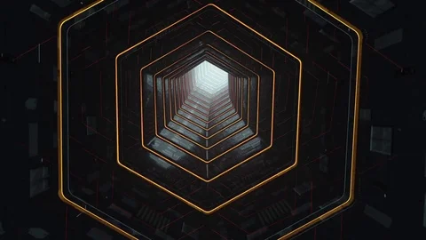 The flight of the camera in a ventilation with yellow lights Stock Footage 75420665