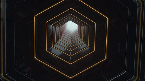 The flight of the camera in a ventilation with yellow lights Video stock 75444057