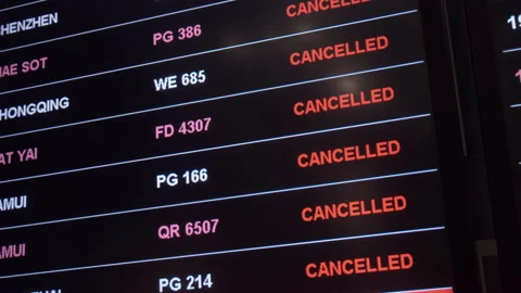 Flight cancellations on departure board screen. Stock Footage 156834228