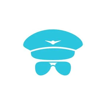 Flight captain pilot hat, Isolated on white background. From blue icon set. Stock Illustration