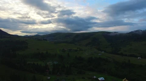 Flight  in the Carpathian mountains at sunset Video stock 66263912