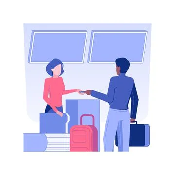 Flight check-in isolated concept vector illustration. Ilustración de archivo
