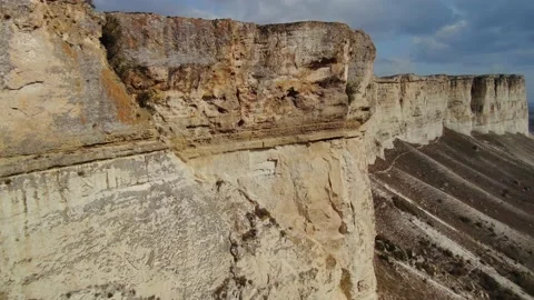 Flight close up relief White mountain rock Crimea Russia epic limestone cliff 4k Stock-Footage 155038018