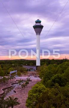 Flight control tower in Airport at Kuala Lumpur (Malaysia) Stock Photos