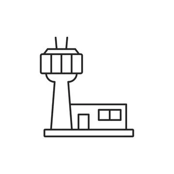 Flight control tower icon in flat style. Navigation monitor vector illustra.. Stock Illustration