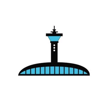 Flight control tower on white background, flat and shadow theme Stock Illustration