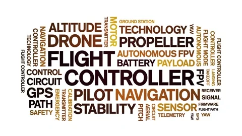 Flight Controller animated word cloud,animation tag kinetic typography loop. Stock Footage 310964058