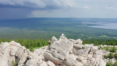Flight of the copter around the cliff. Stock Footage 114057689