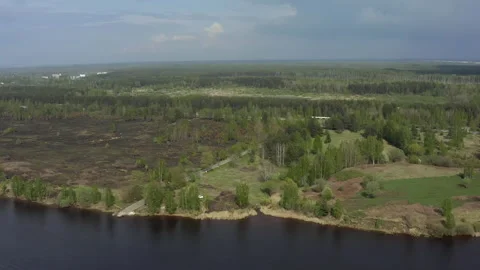 Flight of the copter over the river, fields and forests of Russia 库存影片 155184204