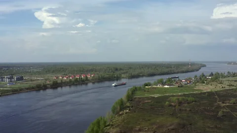Flight of the copter over the river, fields and forests of Russia Stock-Footage 155184589