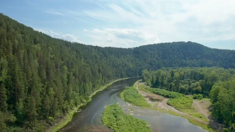Flight of the copter over the river valley. Stock Footage 114879190