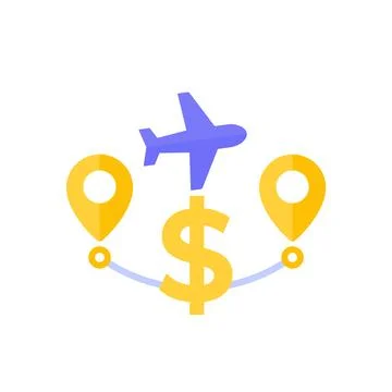 Flight cost icon with an airplane, flat vector Stock Illustration