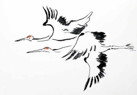 Flight of cranes Stock Illustration