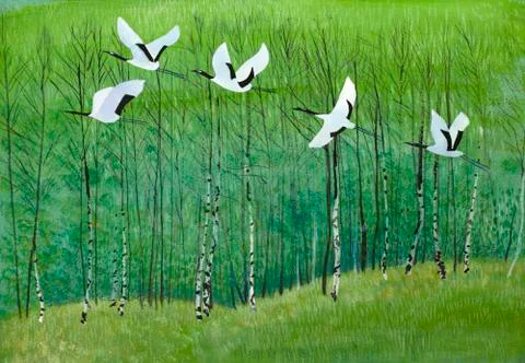 Flight of cranes Stock Illustration