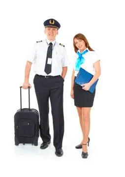 Flight crew with trolley Stock Photos