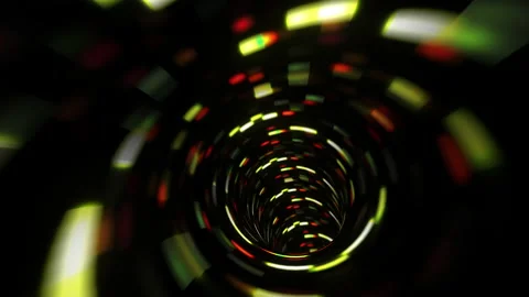 Flight into dark green red  digital futuristic tunnel glowing rays in motion Stock Footage 160748849