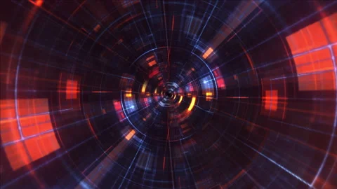 Flight into dark orange blue digital tunnel Vídeo Stock 183225021