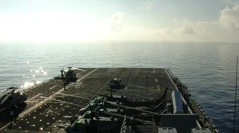 Flight Deck of Aircraft Carrier at Sea (HD) Stock Footage