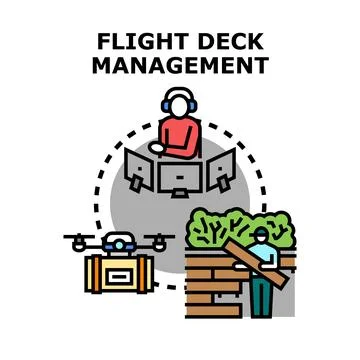 Flight deck management controlling drone delivery logistics Stock Illustration