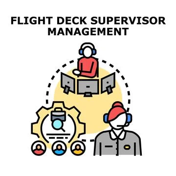 Flight deck supervisor analyzing management tasks concept Stock Illustration